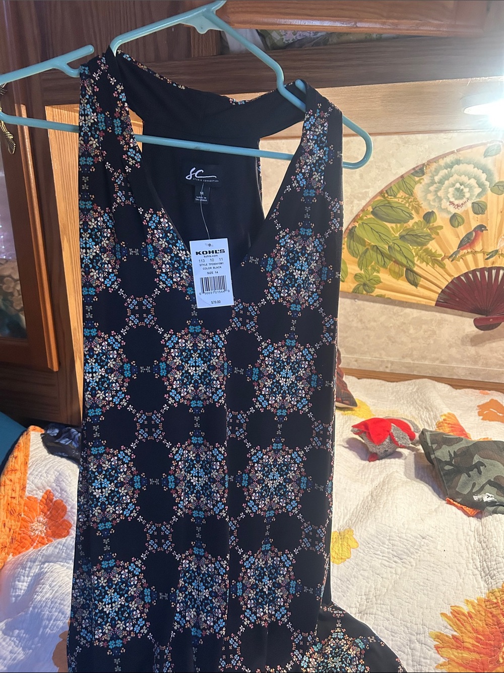 LC Lauren Conrad Black Maxi Dress with Multicolor Floral Medallions